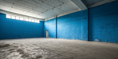Obraz premium Blue Concrete Empty Warehouse Interior with Window Light, industrial, space