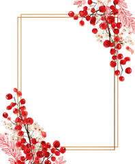 Gold-framed floral border with red and white blossoms