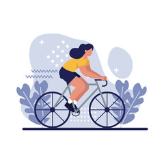 Happy Woman Cycling, Vector Illustration for a Healthy and Active Lifestyle, Outdoor Fun, and Fitness.