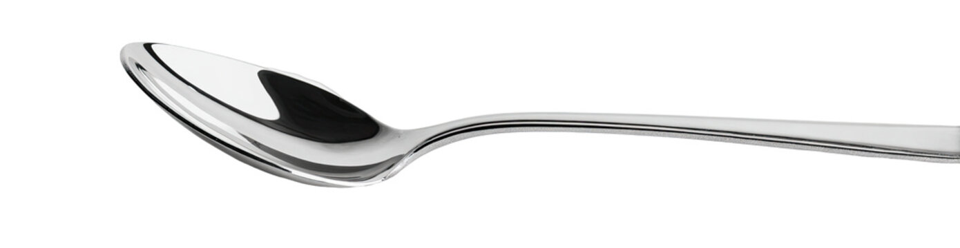 A single, curved, metallic spoon