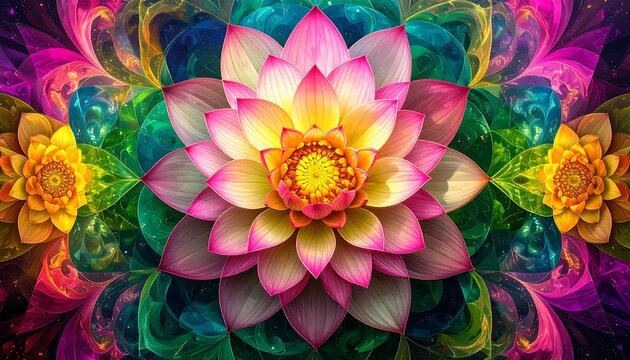 Vibrant lotus flower in a kaleidoscope of colors