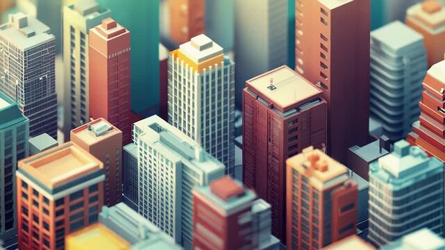 Colorful isometric skyscrapers rising in a modern metropolis