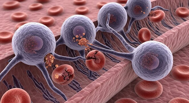 Kupffer Cells Destroying Aged Red Blood Cells &ndash; Liver Immune Function and Blood Filtration Process

