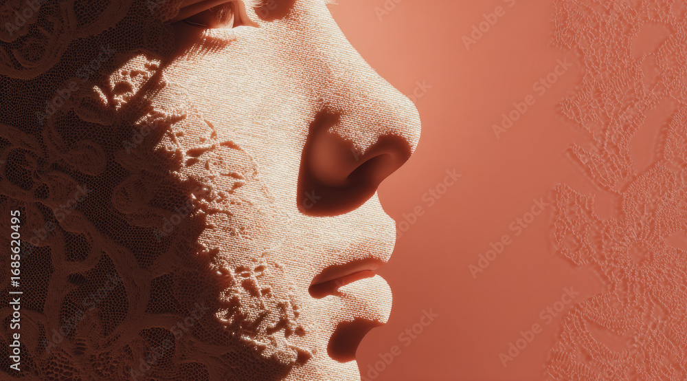 Aufkleber delicate lace shadow fragment skin tone gradient face closeup soft texture delicate lace shadow frag