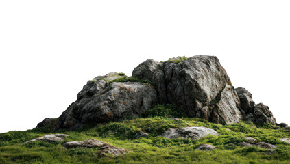 Rugged rock outcrop amidst grassy terrain