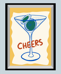 Poster dolce vita themed food and drinks. Ink drawn vector doodle in expressive freeform style. Perfect for websites, apps, posters, and more.
