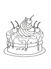 Cherry birthday cake picture for children's coloring book