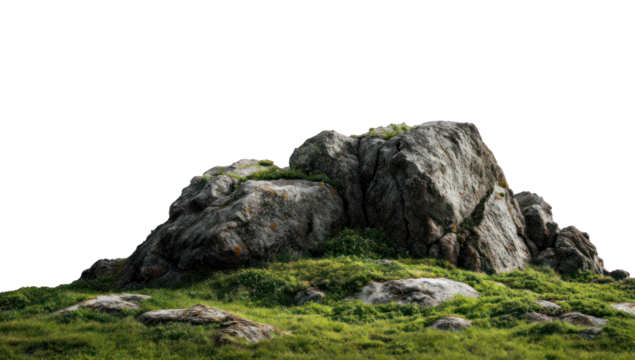 Rugged rock outcrop amidst grassy terrain