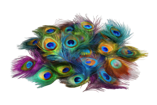 Colorful peacock feathers cluster