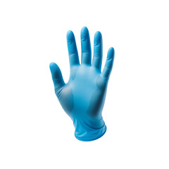 Obraz premium Single blue nitrile glove with fingers spread open isolated on transparent background
