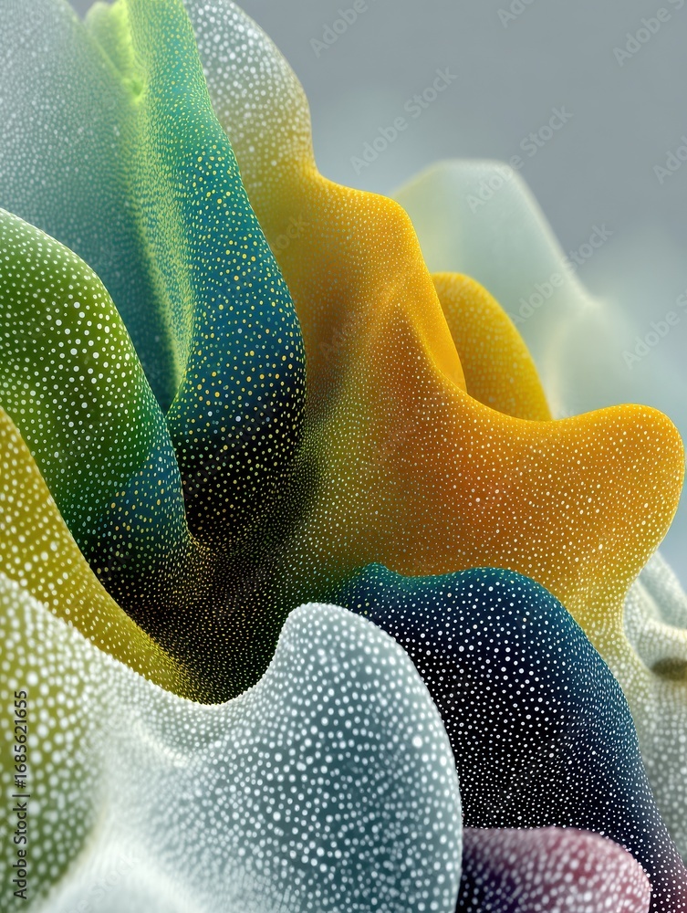 Poster an abstract artistic representation of digital dots in flowing shapes