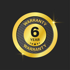 Fototapeta premium 6 year warranty golden logo, premium seal, luxury certificate emblem, Six year warranty label, vector illustration.