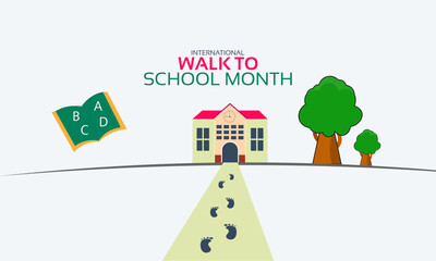 International Walk to School Month. Campaign Holiday. Design Template with Children footpath and School Building Icons. Template for background, Awareness banner, card, poster 


