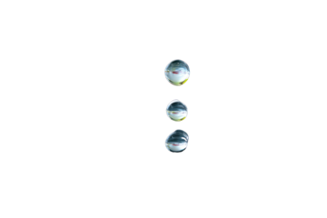 Three translucent orbs vertically aligned against a black background