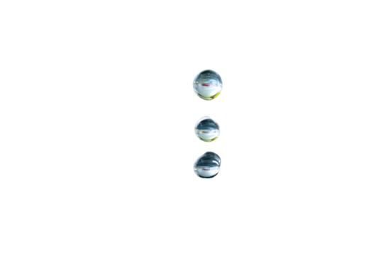 Three translucent orbs vertically aligned against a black background
