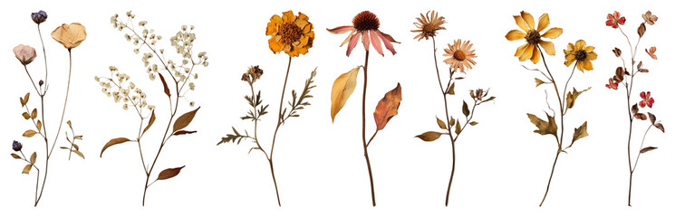 PNG Vintage botanical floral illustrations, element set on transparent background