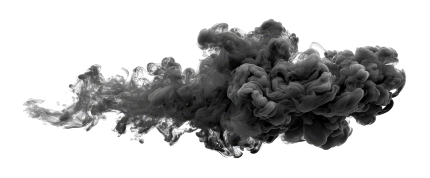 Abstract grayscale image of a large, textured cloud of smoke or ink