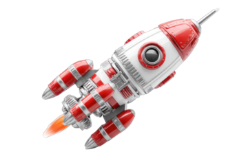 Red and white rocket ship, 3D model