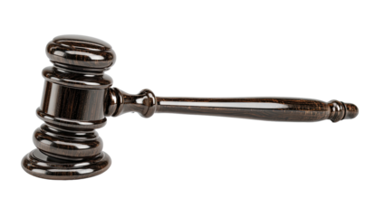Dark wooden gavel angled diagonally