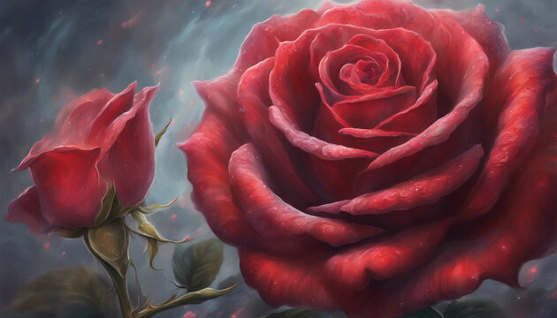 Beautiful Illustration of Shiny Red Rose with Rich Color and Reflective Petal Texture. Generative AI