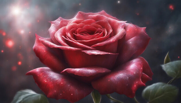 Beautiful Illustration of Shiny Red Rose with Rich Color and Reflective Petal Texture. Generative AI