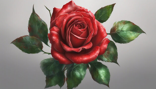 Beautiful Illustration of Shiny Red Rose with Rich Color and Reflective Petal Texture. Generative AI