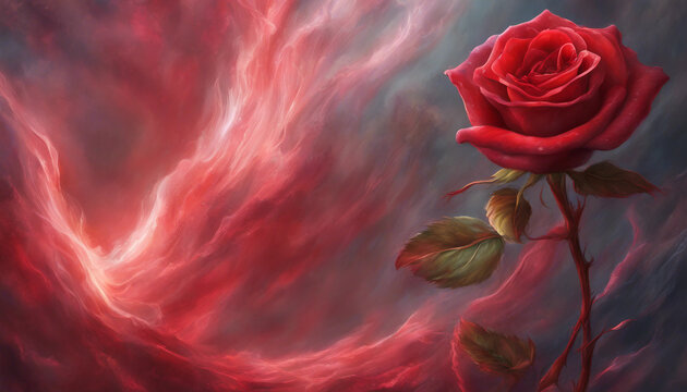 Beautiful Illustration of Shiny Red Rose with Rich Color and Reflective Petal Texture. Generative AI
