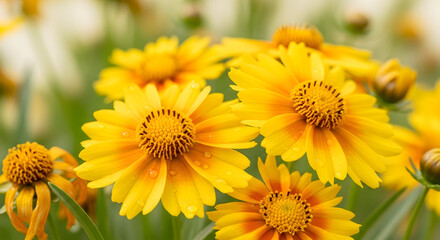 Fototapeta premium Vibrant yellow coreopsis flowers in full bloom showcasing bright petals and intricate centers