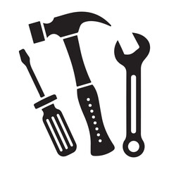 Black and white construction tools icons