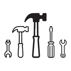 Hammer and screwdriver icon set