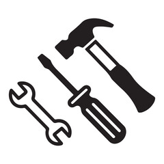 Black and white construction tools icons