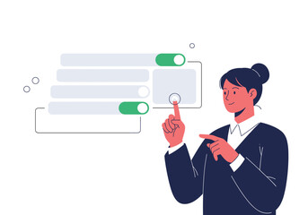 User interacting with digital interface controls for system configuration and settings adjustment