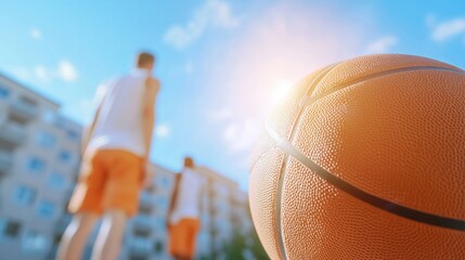 Friendship Friends playing a pickup game of basketball at the local court, sharing laughs and fun.