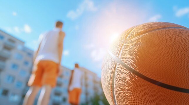 Friendship Friends playing a pickup game of basketball at the local court, sharing laughs and fun.