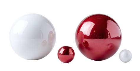 Three glossy spheres in white and deep red
