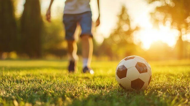 Recreation Family playing soccer in the park, enjoying the outdoor recreation and physical activity. - Powered by Adobe