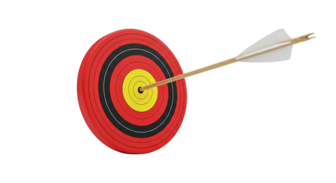Arrow hitting the bullseye of a target, symbolizing accuracy and success in sports.