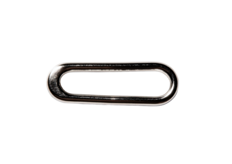 Close-up of a polished, metal oval-shaped link