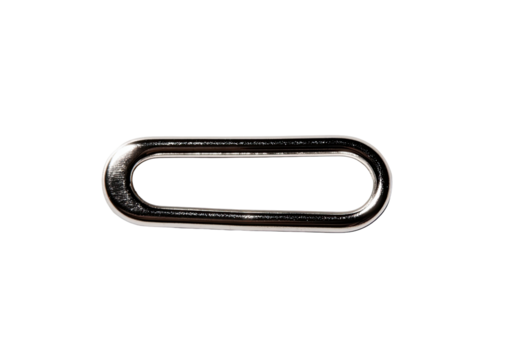 Close-up of a polished, metal oval-shaped link