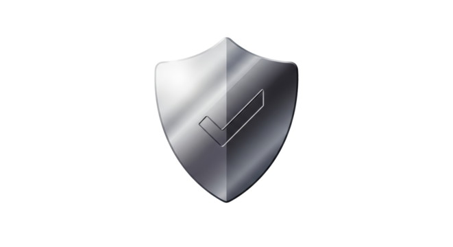 Silver shield with a checkmark on a white background.