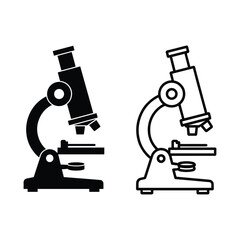 Microscope Icon Set Black and White Outline Vector Keywords: microscope, science, laboratory, research, discovery, analysis