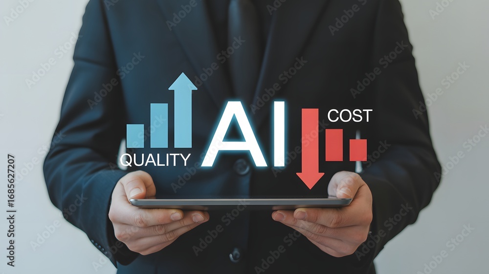 Poster ai powered business optimization, cost reduction and quality control, artificial intelligence driven