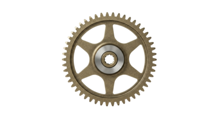 Close-up of a gold-colored gear with a silver center.