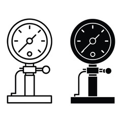 Pressure gauge icon outline and solid fill on white background manometer meter