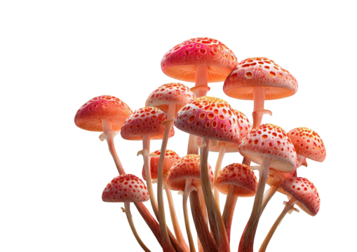 Cluster of vibrant coral mushrooms against a black background