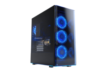 Sleek, backlit PC case with glowing fans