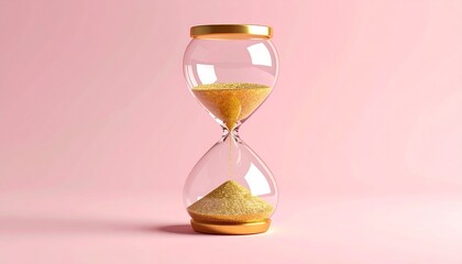 Hourglass with Golden Sand on Baby Pink Background with Soft Vignette