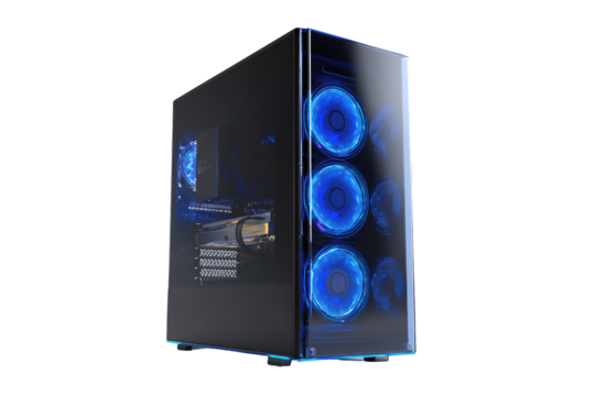 Sleek, backlit PC case with glowing fans