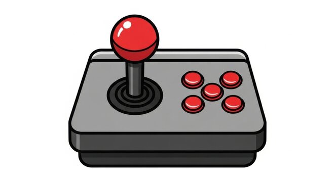 Retro Arcade Joystick with Buttons, Gaming Experience Icon, Vintage Game Control