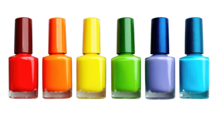 Row of colorful nail polish bottles